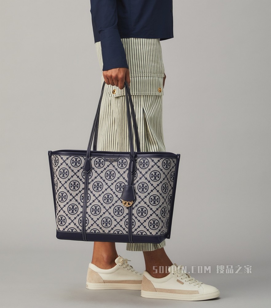 Perry Monogram 提花三重隔层托特包 蓝色
