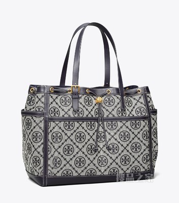 T Monogram 提花托特包 Tory 海军蓝
