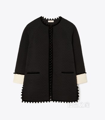 人字纹提花大衣 黑色