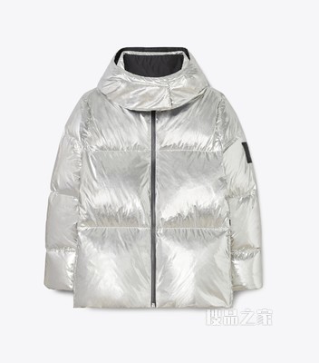 中国限定连帽羽绒金属感羽绒外套 银色/黑色