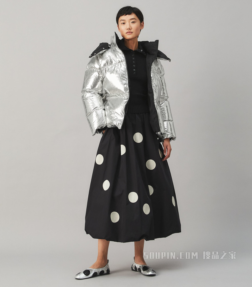 中国限定连帽羽绒金属感羽绒外套 银色/黑色