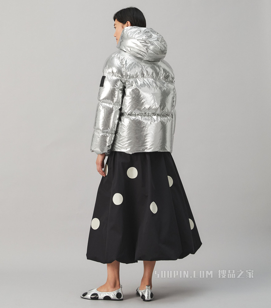 中国限定连帽羽绒金属感羽绒外套 银色/黑色