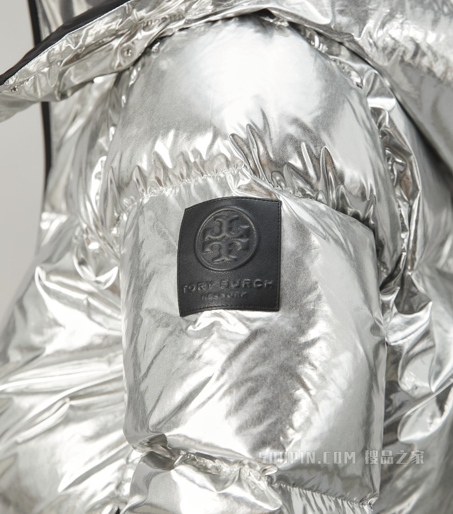 中国限定连帽羽绒金属感羽绒外套 银色/黑色