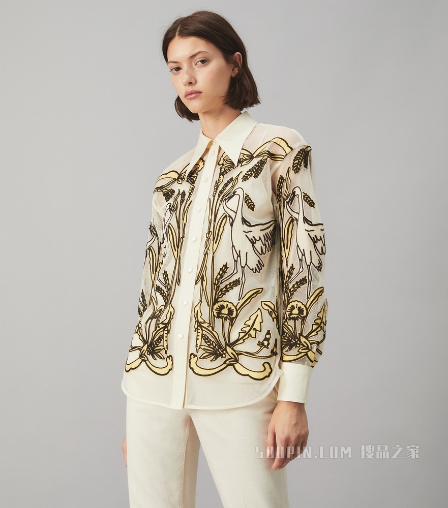 棉质薄纱衬衫 晨鹤