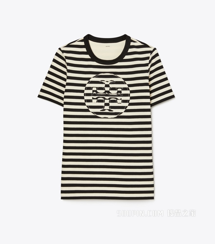 Striped Logo T 恤 黑色