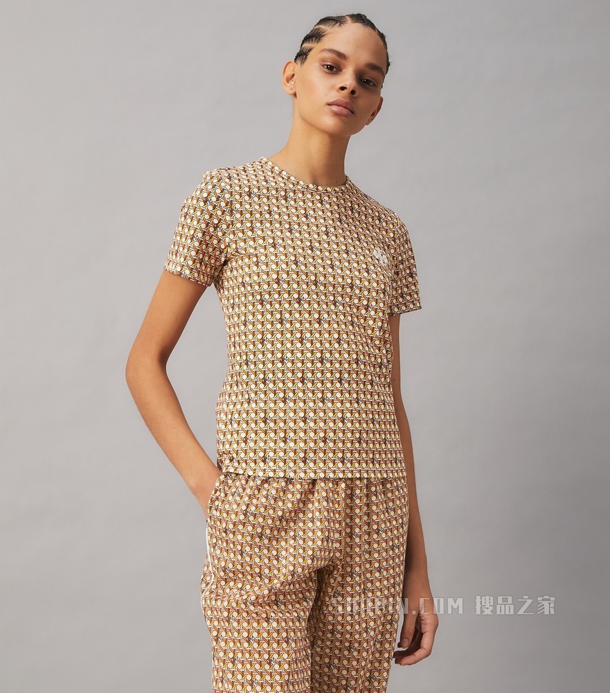 Basketweave T 恤 提篮编织酪乳色