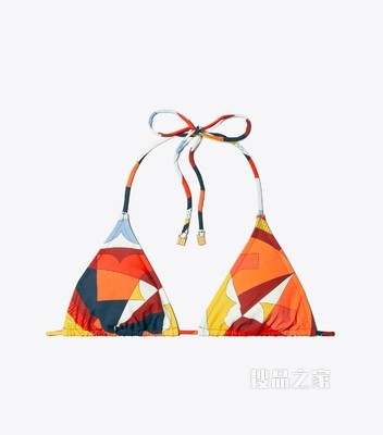 印花细带比基尼上衣 多色罗盘玫瑰