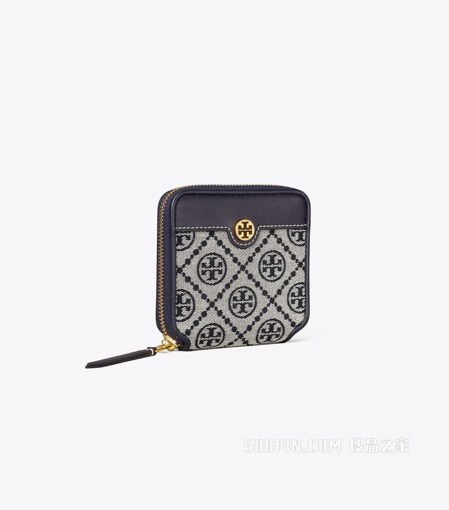T Monogram 提花双折钱包 蓝色