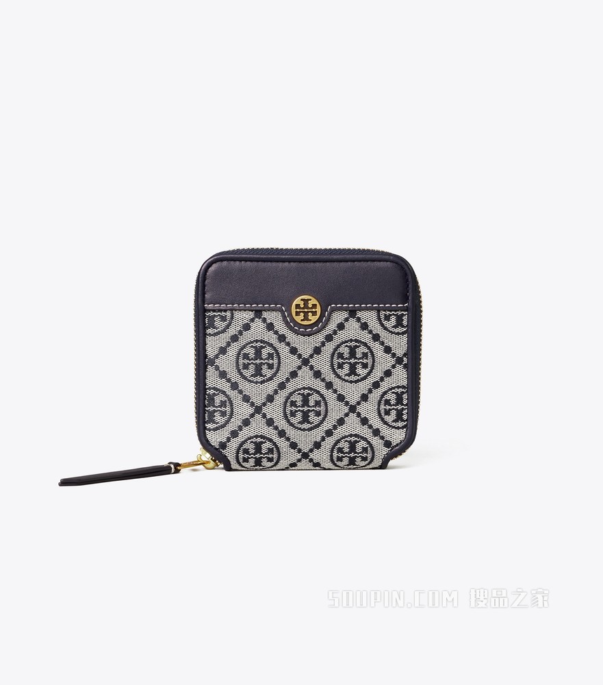 T Monogram 提花双折钱包 蓝色
