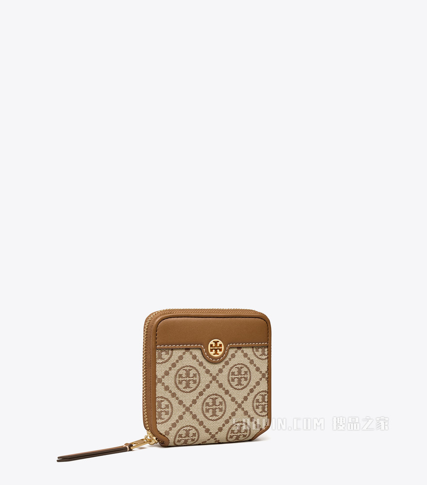T Monogram 提花双折钱包 棕色