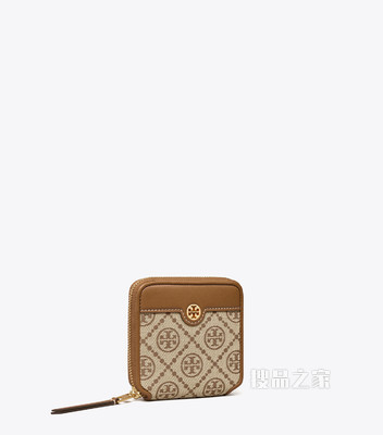T Monogram 提花双折钱包 棕色
