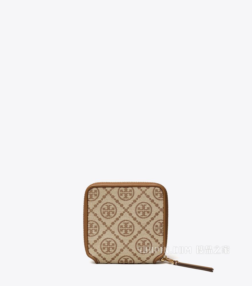 T Monogram 提花双折钱包 棕色