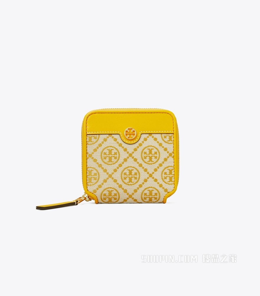 T Monogram 提花双折钱包 黄色