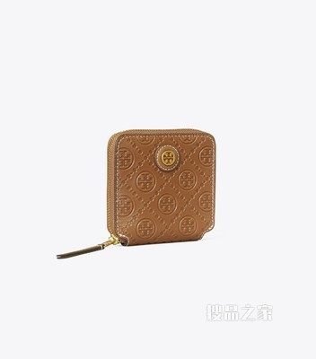 T Monogram 皮革双折钱包 棕色