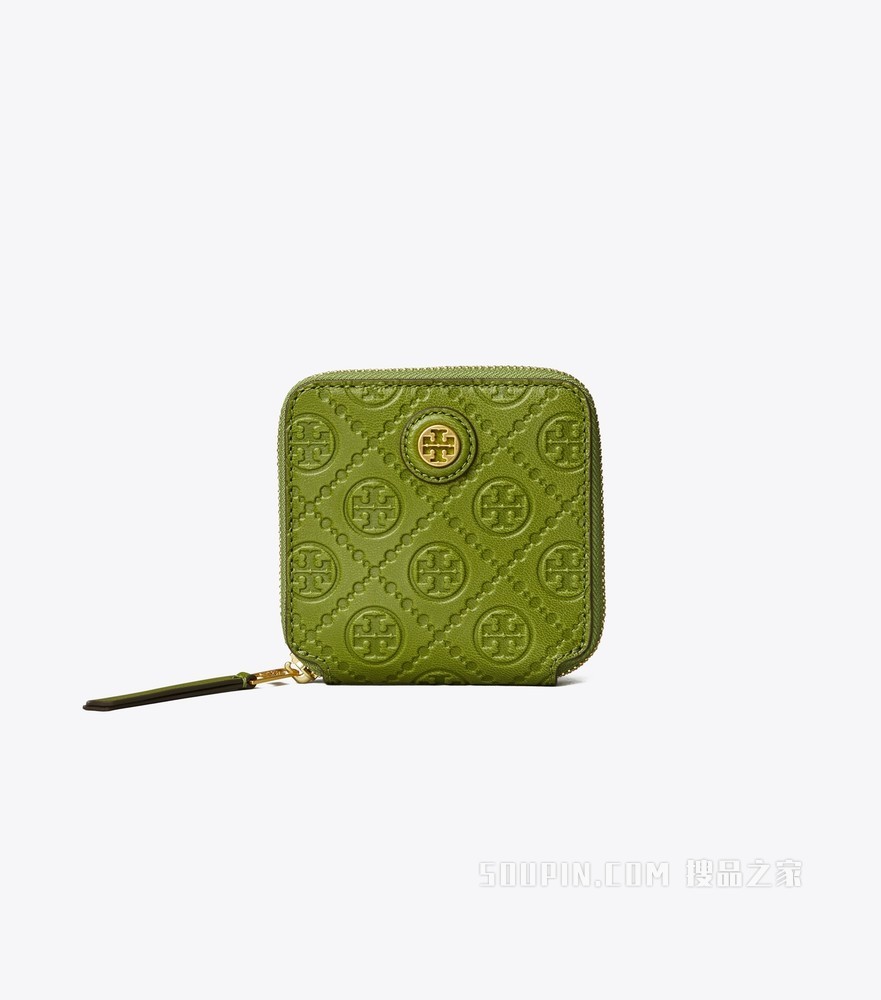 T Monogram 皮革双折钱包 绿色
