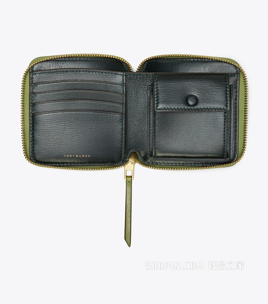 T Monogram 皮革双折钱包 绿色
