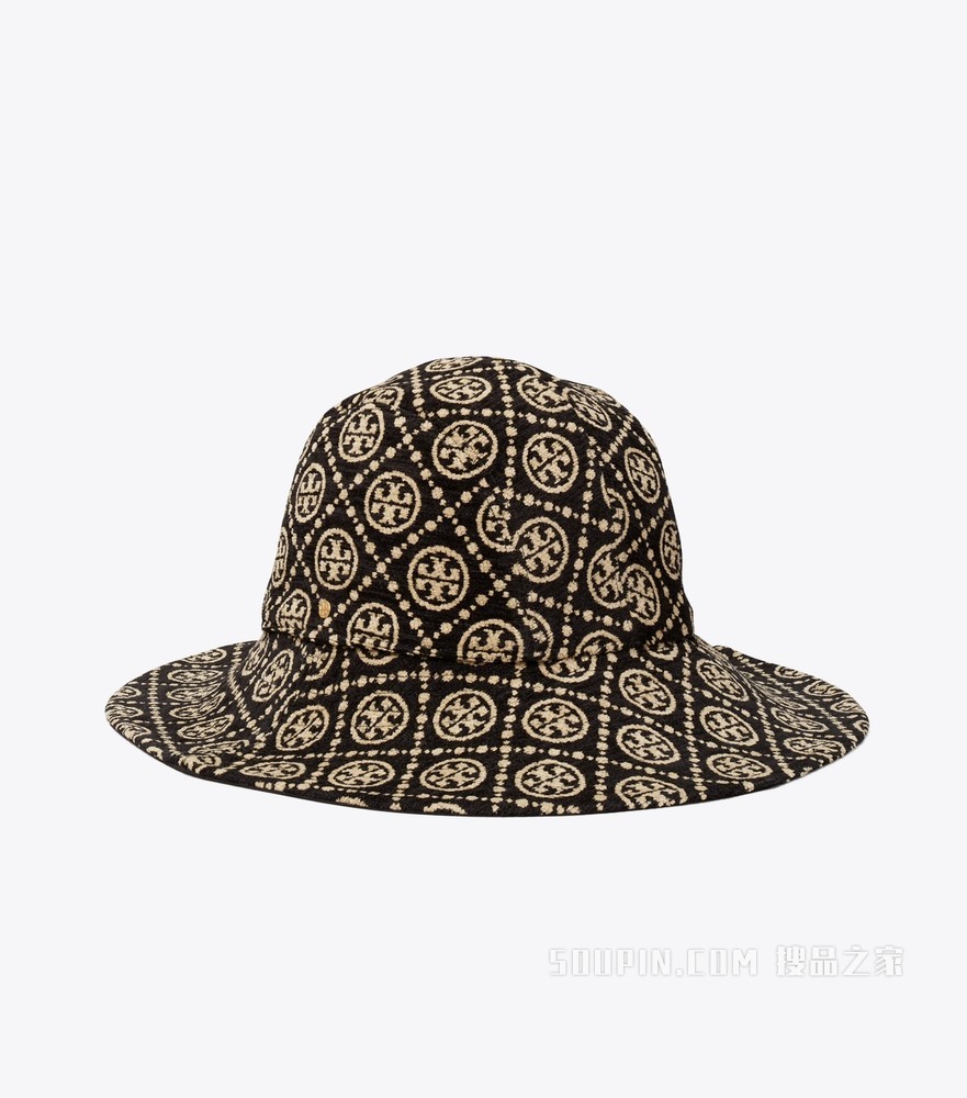 T Monogram 双面雪尼尔渔夫帽 黑色/奶油白