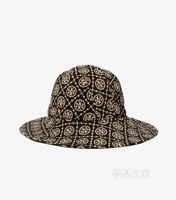 T Monogram 双面雪尼尔渔夫帽 黑色/奶油白