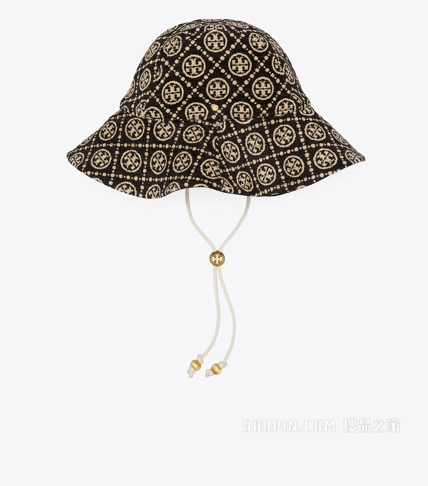 T Monogram 双面雪尼尔渔夫帽 黑色/奶油白