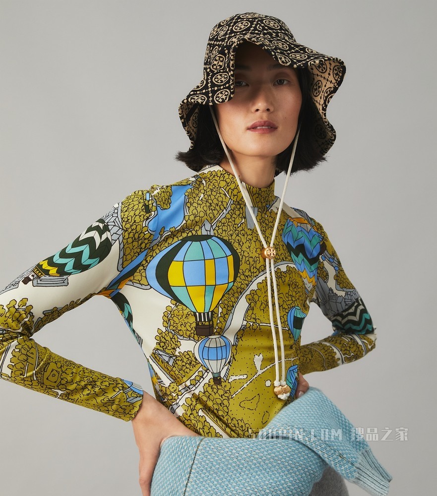 T Monogram 双面雪尼尔渔夫帽 黑色/奶油白