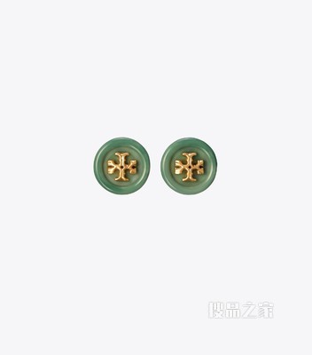Roxanne 纽扣耳钉 轧制黄铜/绿色