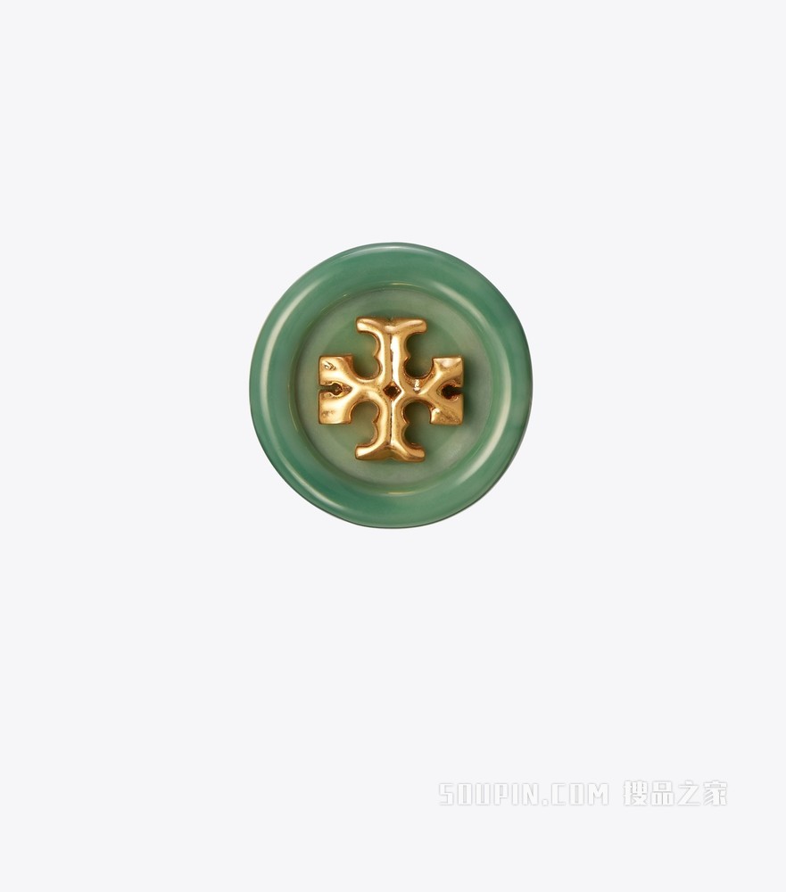 Roxanne 纽扣耳钉 轧制黄铜/绿色
