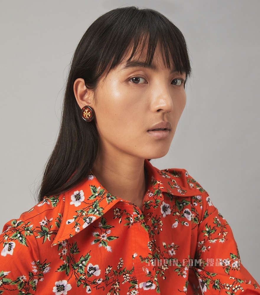 Roxanne 纽扣耳钉 轧制黄铜/绿色