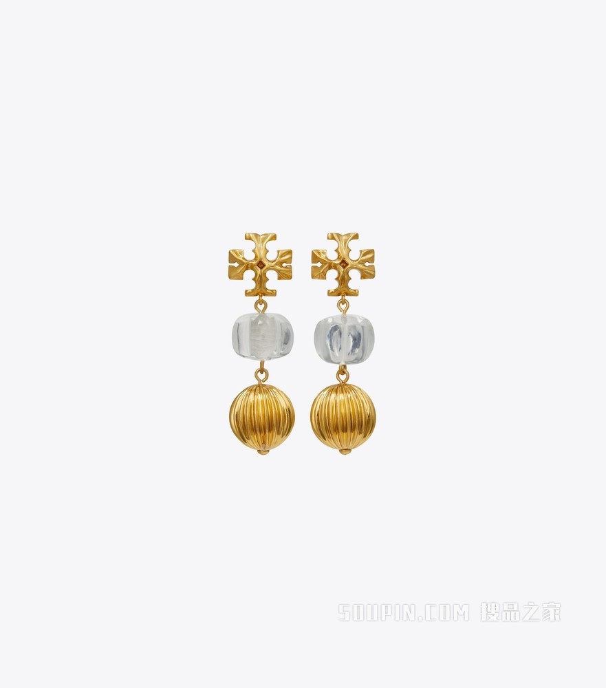 Roxanne 小号双吊坠耳环 轧制金/透明色
