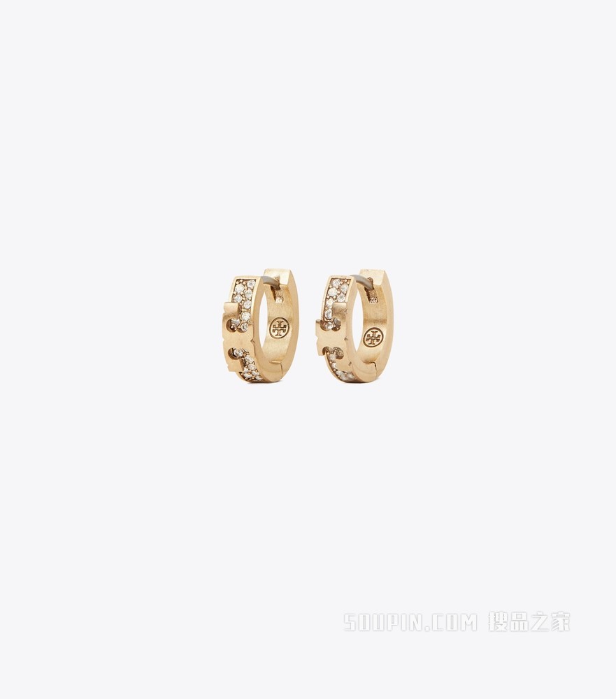 Serif-T 密镶圈形耳环 黄铜/水晶