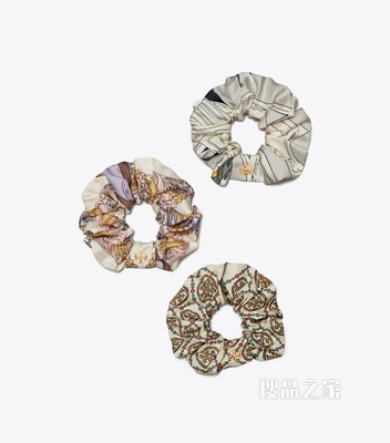 印花丝绸发带（3 件套） 象牙白/多色