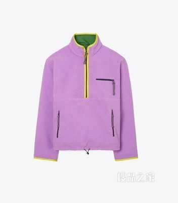 双面尼龙羊毛皮翻领外套 柳绿色/冬青紫