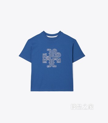 刺绣心形 Logo T 恤 水洗蓝/象牙白珍珠