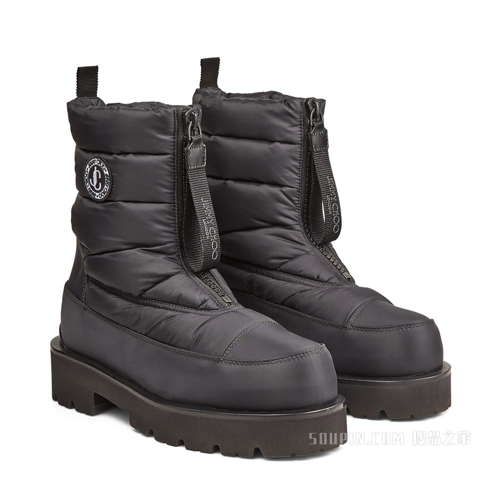 KAI FLAT 黑色填充尼龙雪地踝靴