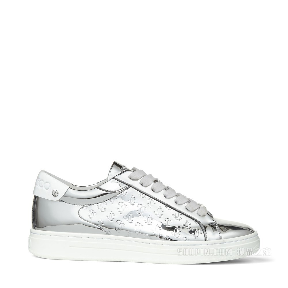 ROME/F 银色皮革拼金属感 JC 字母压纹面料低帮运动鞋