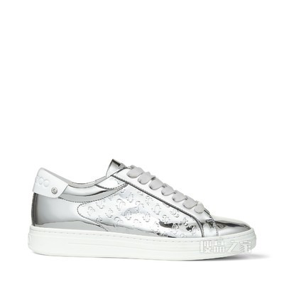 ROME/F 银色皮革拼金属感 JC 字母压纹面料低帮运动鞋