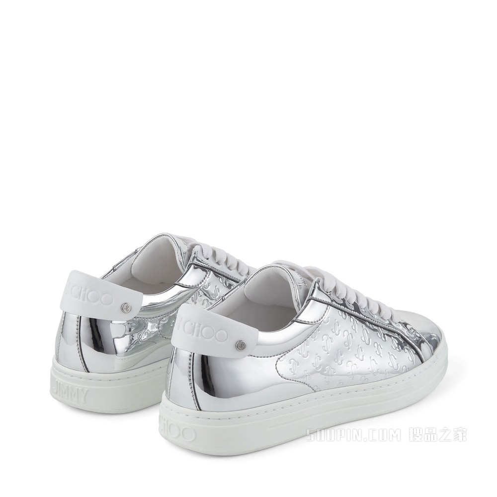 ROME/F 银色皮革拼金属感 JC 字母压纹面料低帮运动鞋