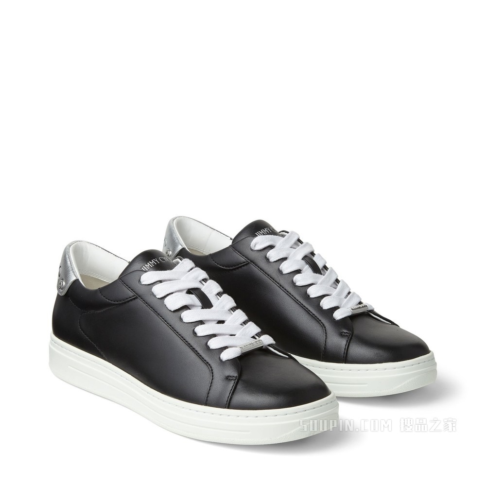 ROME/F 黑色小牛皮拼银色金属感纳帕羊皮低帮运动鞋