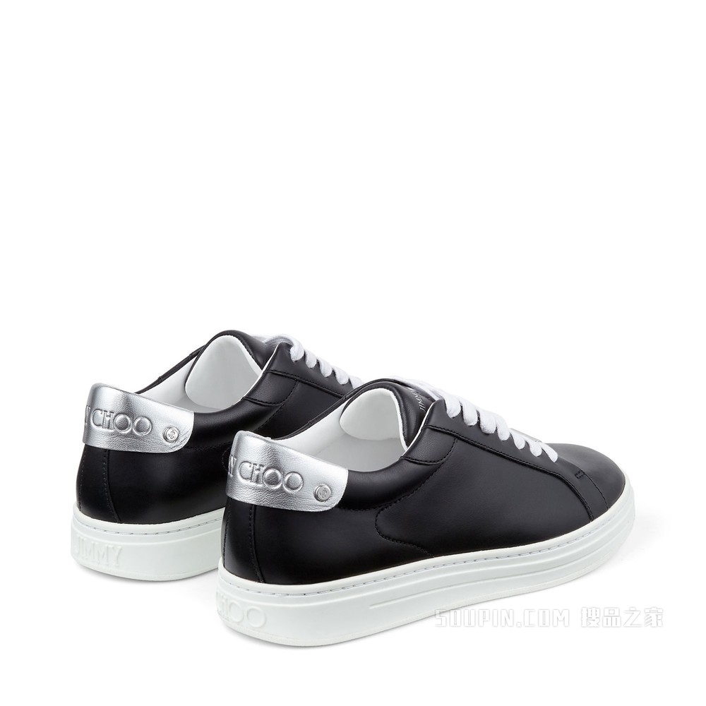 ROME/F 黑色小牛皮拼银色金属感纳帕羊皮低帮运动鞋