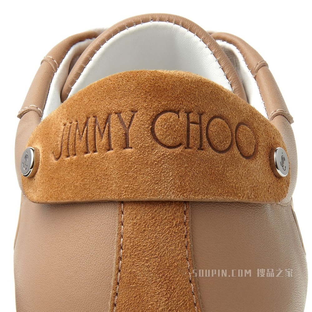 ROME/F 焦糖色皮革拼 JC 字母压纹面料低帮运动鞋