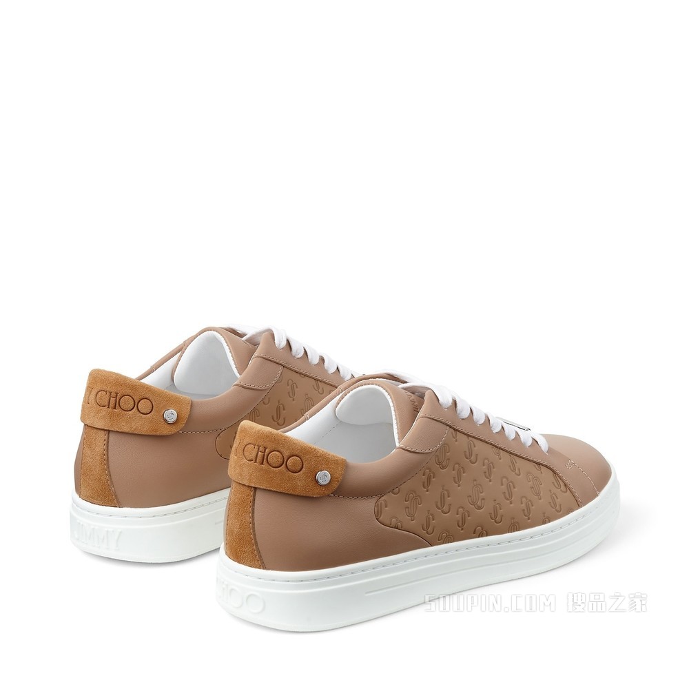 ROME/F 焦糖色皮革拼 JC 字母压纹面料低帮运动鞋