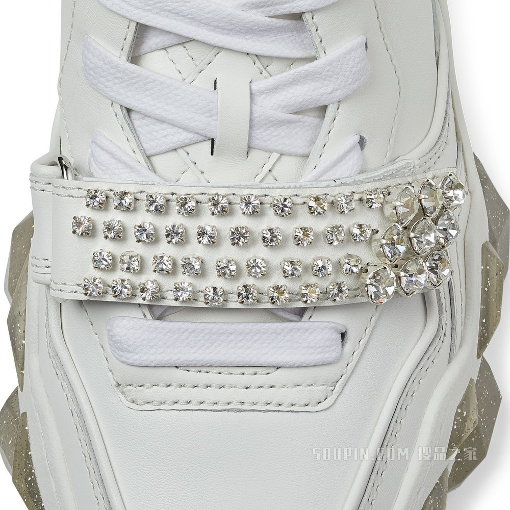 DIAMOND X STRAP/F 水晶饰带纯白色小牛皮低帮运动鞋