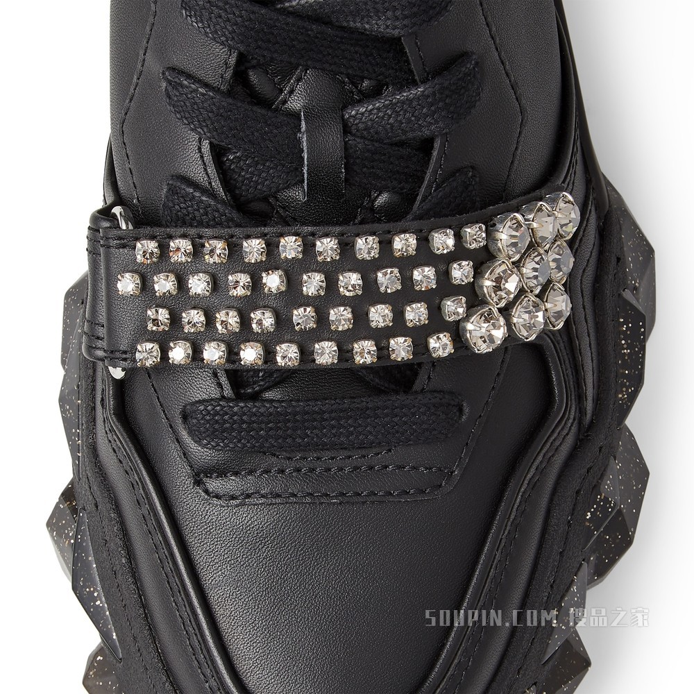 DIAMOND X STRAP/F 水晶饰带纯黑色小牛皮低帮运动鞋