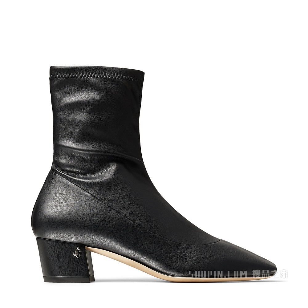 ROSE 45 JC 徽章饰黑色弹力无纺布踝靴