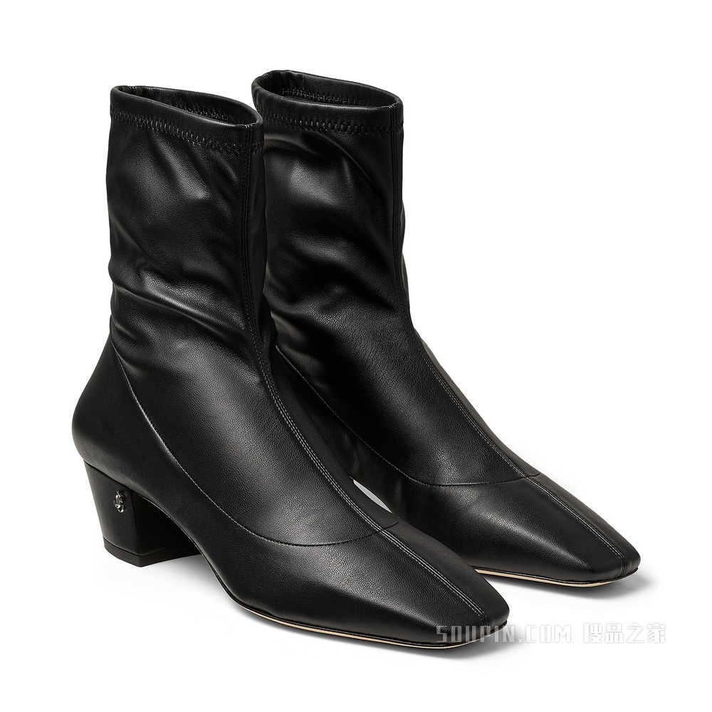 ROSE 45 JC 徽章饰黑色弹力无纺布踝靴