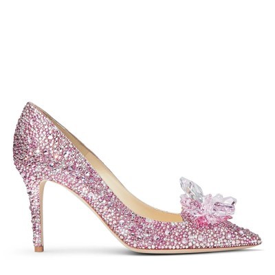 ALIA 玫瑰粉色绒面革镶水晶簇高跟鞋