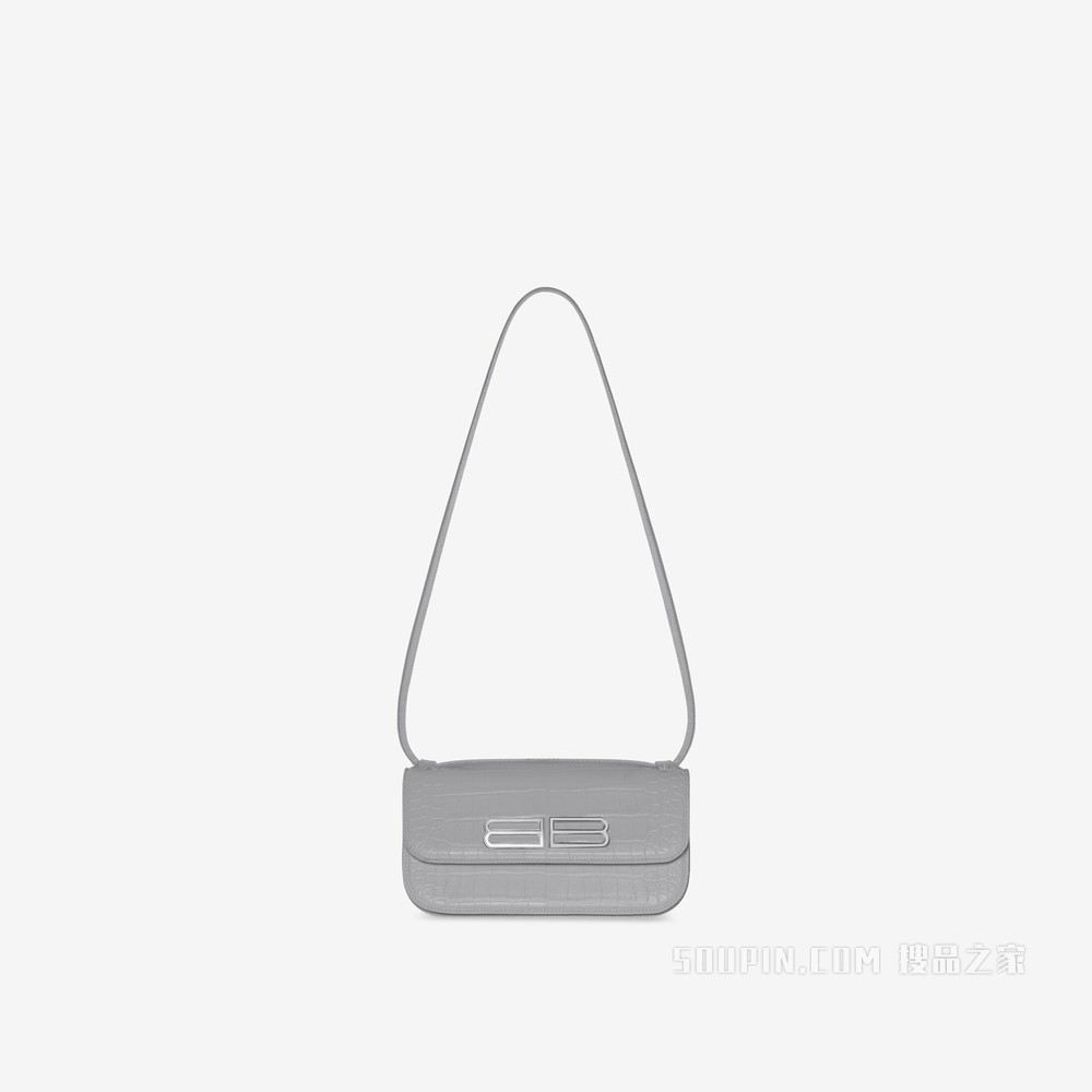 Gossip 加倍柔韧鳄鱼纹压花牛皮革小号手袋