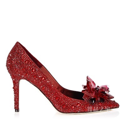 ALIA 红色水晶烫钻贴皮尖头高跟鞋