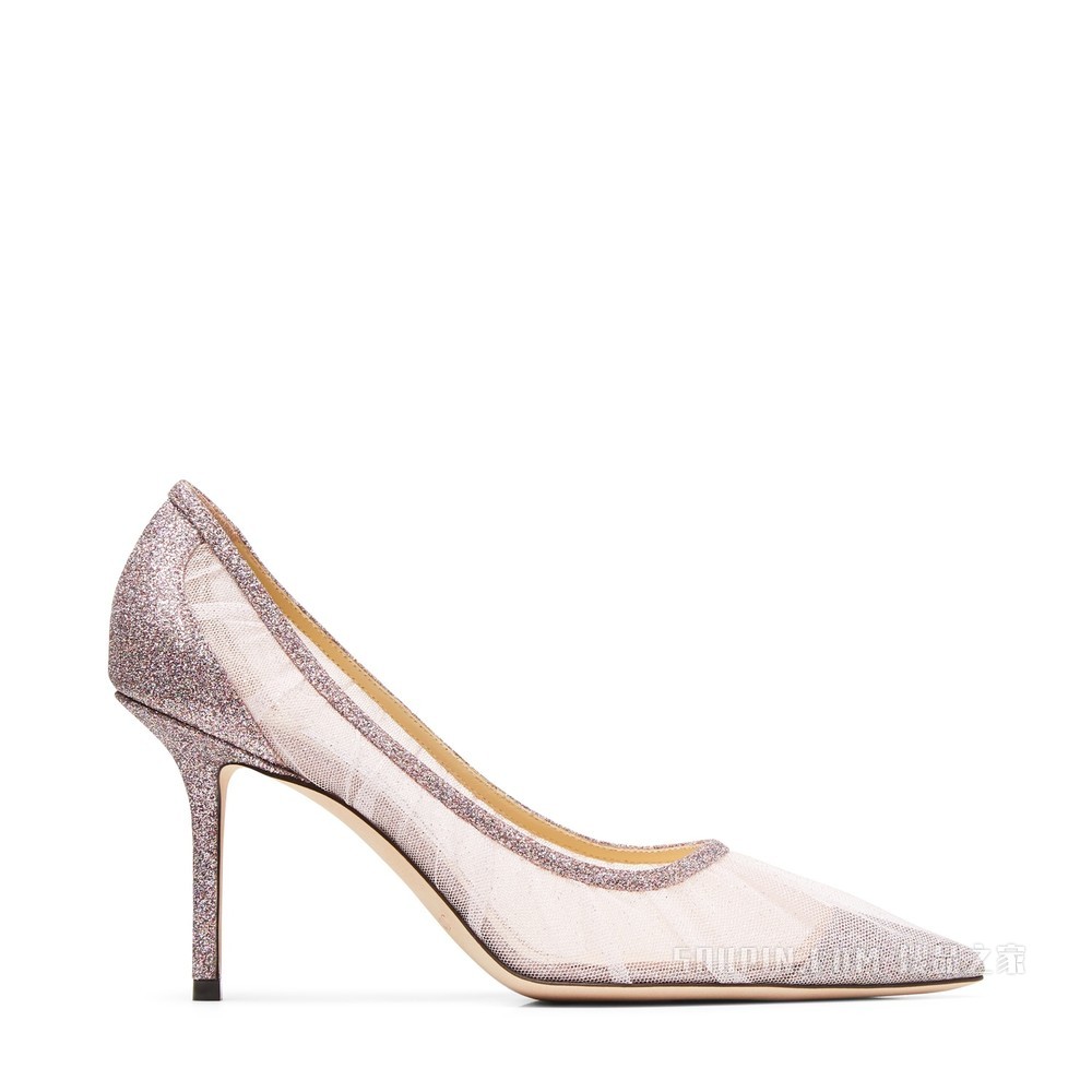 LOVE 85 嫩粉色细沙闪粉面料尖头高跟鞋