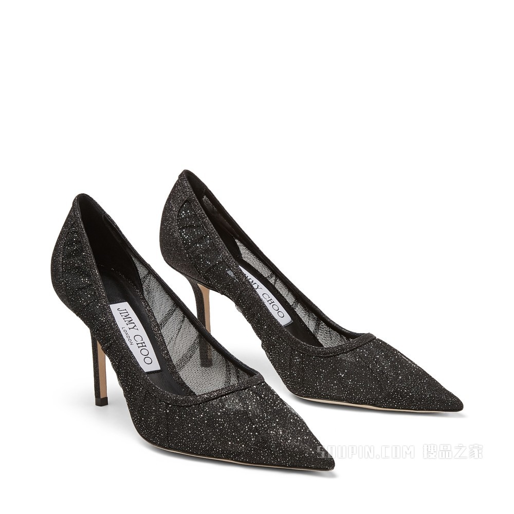 LOVE 85 黑色细沙闪粉面料尖头高跟鞋