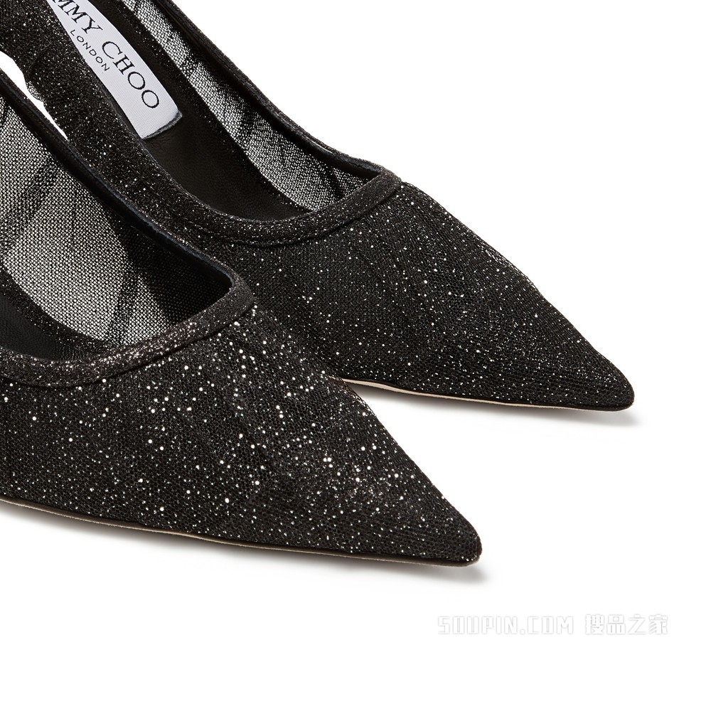 LOVE 85 黑色细沙闪粉面料尖头高跟鞋